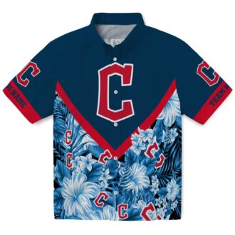 MLB Cleveland Guardians Navy Blue Chevron Floral Hawaiian Shirt for Fans