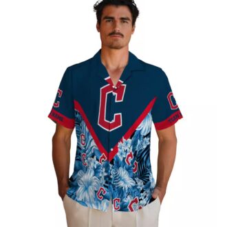 MLB Cleveland Guardians Navy Blue Chevron Floral Hawaiian Shirt for Fans