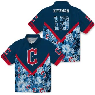 MLB Cleveland Guardians Navy Blue Chevron Floral Hawaiian Shirt for Fans
