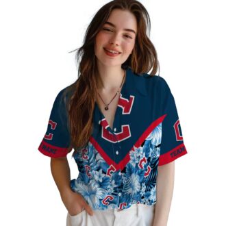 MLB Cleveland Guardians Navy Blue Chevron Floral Hawaiian Shirt for Fans