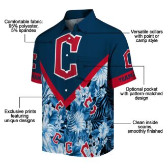 MLB Cleveland Guardians Navy Blue Chevron Floral Hawaiian Shirt for Fans