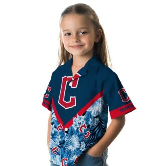 MLB Cleveland Guardians Navy Blue Chevron Floral Hawaiian Shirt for Fans