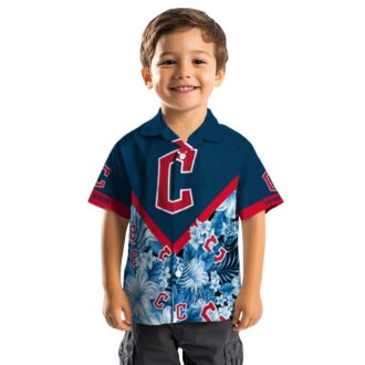 MLB Cleveland Guardians Navy Blue Chevron Floral Hawaiian Shirt for Fans