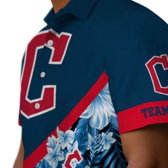 MLB Cleveland Guardians Navy Blue Chevron Floral Hawaiian Shirt for Fans