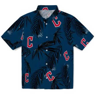 MLB Cleveland Guardians Palm Leaf Hawaiian Shirt - Navy Blue Tropical Beach Shirt