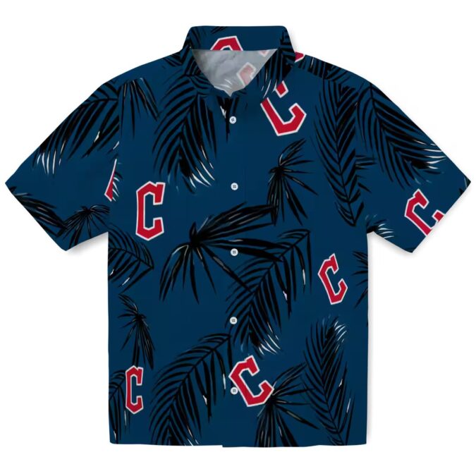 MLB Cleveland Guardians Palm Leaf Hawaiian Shirt - Navy Blue Tropical Beach Shirt