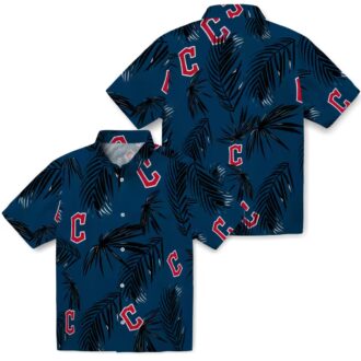 MLB Cleveland Guardians Palm Leaf Hawaiian Shirt - Navy Blue Tropical Beach Shirt