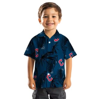 MLB Cleveland Guardians Palm Leaf Hawaiian Shirt - Navy Blue Tropical Beach Shirt