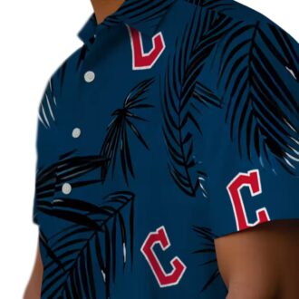 MLB Cleveland Guardians Palm Leaf Hawaiian Shirt - Navy Blue Tropical Beach Shirt