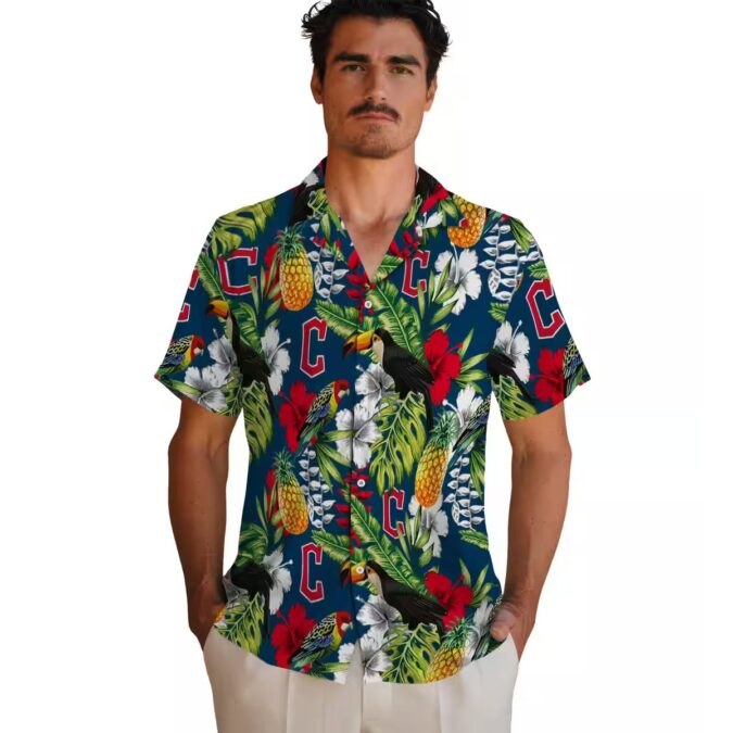 MLB Cleveland Guardians Personalized Hawaiian Shirt - Tropical Navy Blue Toucan Beach Shirt