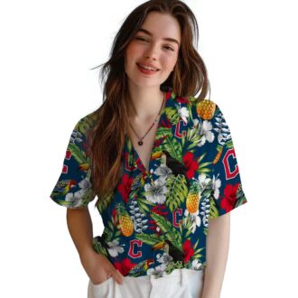 MLB Cleveland Guardians Personalized Hawaiian Shirt - Tropical Navy Blue Toucan Beach Shirt