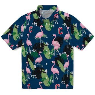 Navy Blue Cleveland Guardians Hawaiian Shirt - Flamingo Leaf Print MLB Baseball Fan Shirt