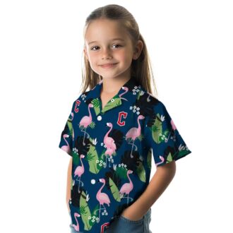 Navy Blue Cleveland Guardians Hawaiian Shirt - Flamingo Leaf Print MLB Baseball Fan Shirt