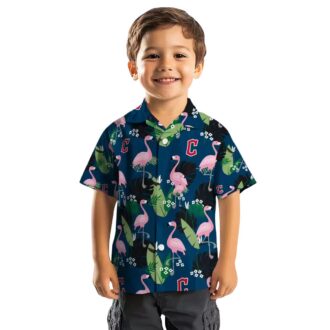 Navy Blue Cleveland Guardians Hawaiian Shirt - Flamingo Leaf Print MLB Baseball Fan Shirt
