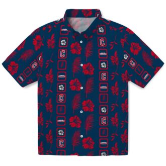 Official Cleveland Guardians Hawaiian Shirt - Navy Blue Framed Floral MLB Summer Beachwear