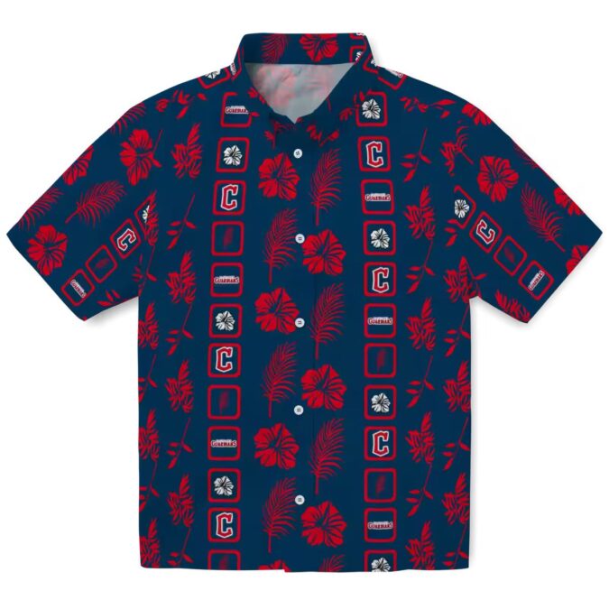 Official Cleveland Guardians Hawaiian Shirt - Navy Blue Framed Floral MLB Summer Beachwear