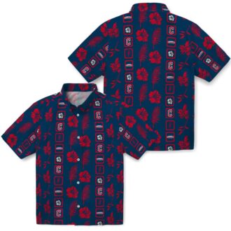 Official Cleveland Guardians Hawaiian Shirt - Navy Blue Framed Floral MLB Summer Beachwear