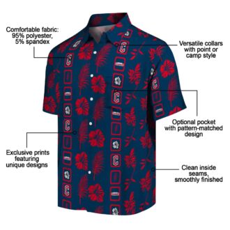 Official Cleveland Guardians Hawaiian Shirt - Navy Blue Framed Floral MLB Summer Beachwear