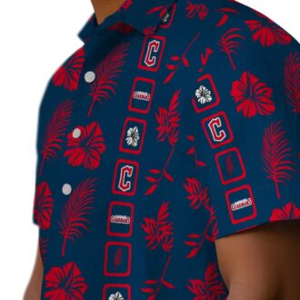 Official Cleveland Guardians Hawaiian Shirt - Navy Blue Framed Floral MLB Summer Beachwear