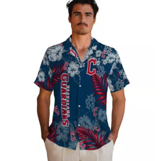 Official Cleveland Guardians MLB Hawaiian Shirt - Navy Blue Hibiscus Print for Fans