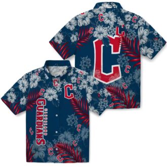Official Cleveland Guardians MLB Hawaiian Shirt - Navy Blue Hibiscus Print for Fans