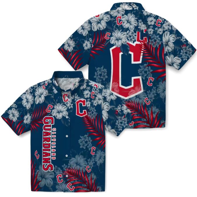 Official Cleveland Guardians MLB Hawaiian Shirt - Navy Blue Hibiscus Print for Fans