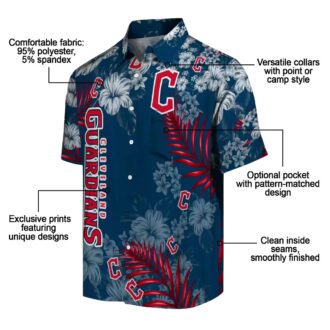 Official Cleveland Guardians MLB Hawaiian Shirt - Navy Blue Hibiscus Print for Fans