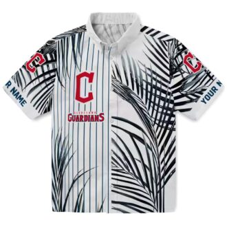 Official Cleveland Guardians Palm Stripe Navy Blue Hawaiian Shirt for MLB Fans