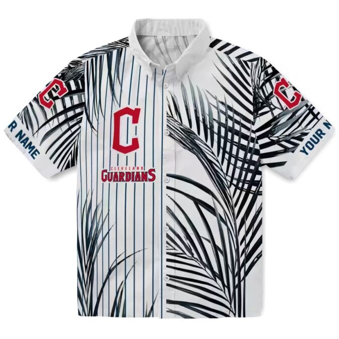 Official Cleveland Guardians Palm Stripe Navy Blue Hawaiian Shirt for MLB Fans