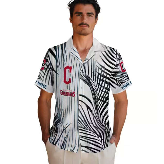 Official Cleveland Guardians Palm Stripe Navy Blue Hawaiian Shirt for MLB Fans