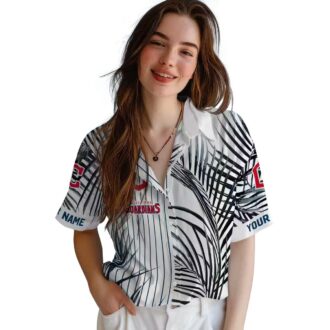 Official Cleveland Guardians Palm Stripe Navy Blue Hawaiian Shirt for MLB Fans
