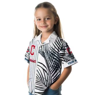 Official Cleveland Guardians Palm Stripe Navy Blue Hawaiian Shirt for MLB Fans