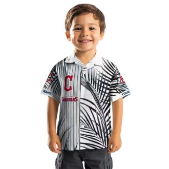 Official Cleveland Guardians Palm Stripe Navy Blue Hawaiian Shirt for MLB Fans