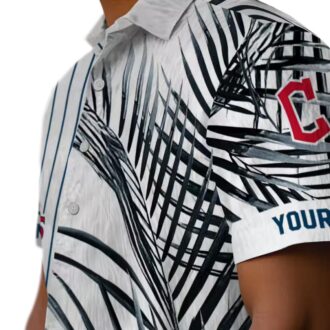 Official Cleveland Guardians Palm Stripe Navy Blue Hawaiian Shirt for MLB Fans