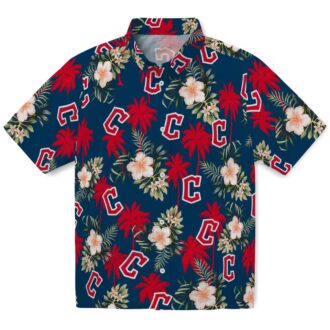 Official Cleveland Guardians Palm Tree Hawaiian Shirt - Floral Navy Blue MLB Shirt