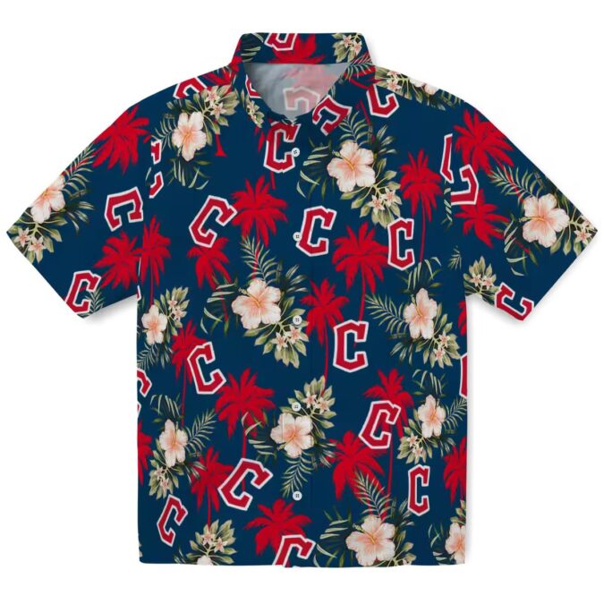 Official Cleveland Guardians Palm Tree Hawaiian Shirt - Floral Navy Blue MLB Shirt