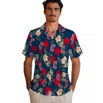 Official Cleveland Guardians Palm Tree Hawaiian Shirt - Floral Navy Blue MLB Shirt