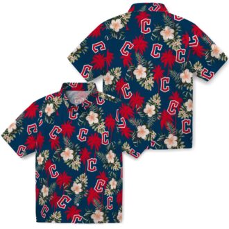 Official Cleveland Guardians Palm Tree Hawaiian Shirt - Floral Navy Blue MLB Shirt