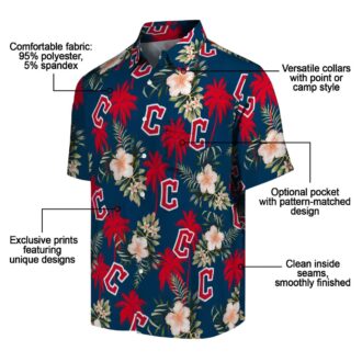 Official Cleveland Guardians Palm Tree Hawaiian Shirt - Floral Navy Blue MLB Shirt