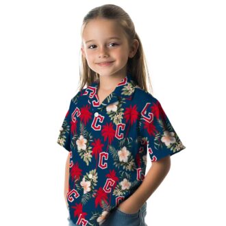 Official Cleveland Guardians Palm Tree Hawaiian Shirt - Floral Navy Blue MLB Shirt