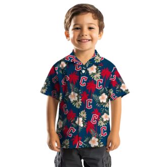 Official Cleveland Guardians Palm Tree Hawaiian Shirt - Floral Navy Blue MLB Shirt