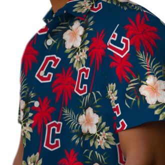 Official Cleveland Guardians Palm Tree Hawaiian Shirt - Floral Navy Blue MLB Shirt