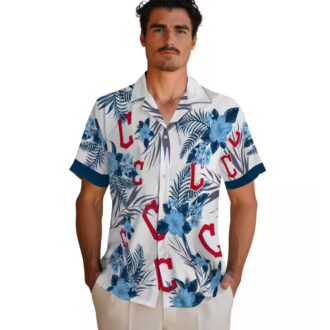 Official Cleveland Guardians Patriotic Hibiscus Hawaiian Shirt - Navy Blue White MLB Summer Shirt