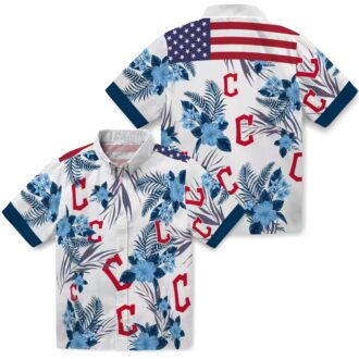 Official Cleveland Guardians Patriotic Hibiscus Hawaiian Shirt - Navy Blue White MLB Summer Shirt