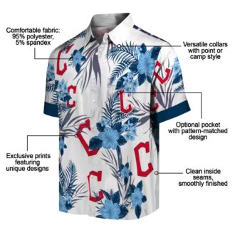 Official Cleveland Guardians Patriotic Hibiscus Hawaiian Shirt - Navy Blue White MLB Summer Shirt