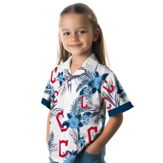 Official Cleveland Guardians Patriotic Hibiscus Hawaiian Shirt - Navy Blue White MLB Summer Shirt