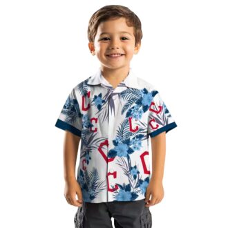 Official Cleveland Guardians Patriotic Hibiscus Hawaiian Shirt - Navy Blue White MLB Summer Shirt