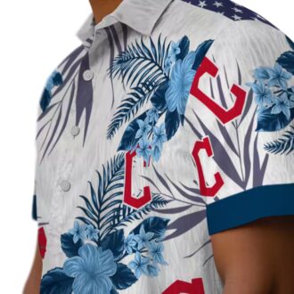 Official Cleveland Guardians Patriotic Hibiscus Hawaiian Shirt - Navy Blue White MLB Summer Shirt