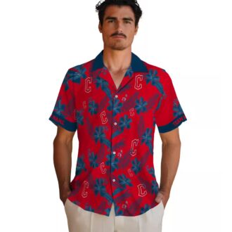 Personalized Cleveland Guardians MLB Hawaiian Shirt - Red Botanical Print Beach & Tailgate Shirt