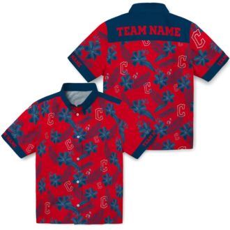 Personalized Cleveland Guardians MLB Hawaiian Shirt - Red Botanical Print Beach & Tailgate Shirt